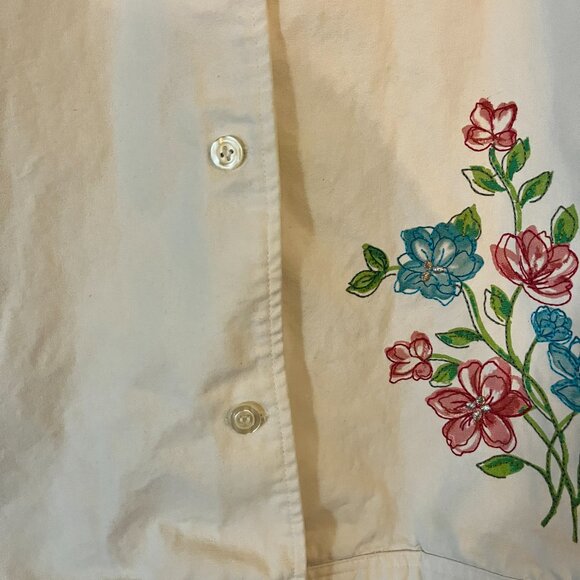 Sarah Bentley Embroidered Floral Shirt Jacket Women’s White Button Size M Vtg‎ - Picture 5 of 7